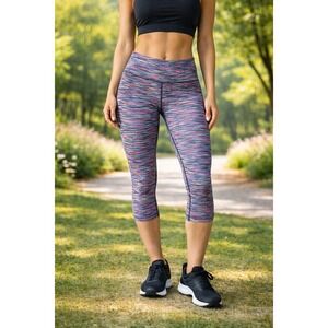 Ideology Womens Large Space Dye Cropped Leggings Multi Color Capri Yoga Pants